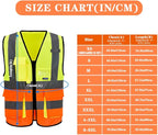 A-SAFETY High Visibility Safety Vest, ANSI Class 2 Identification Security Vest with 2'' Reflective Silver Strip, Front Zipper Construction Vest for Night, Orange&Yellow Color Mixed, XXL
