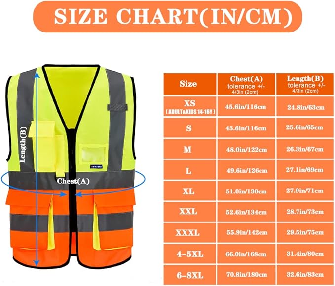 A-SAFETY orange and yellow construction worker vest