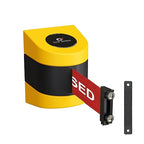 Crowd Control Warehouse - CCW Series WMB-230 Magnetic Wall Mount Retractable Belt Barrier - 30 Foot Belt, Red with"This LINE is Closed" White Letters Belt with Yellow ABS Case