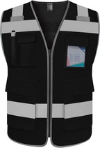 TCCFCCT Mesh Reflective Safety Vest with 5 Pockets High Visibility Vest for Men Women, Work Vest with Horizontal Strip for Walkie-talkie and ID Card, Meets ANSI/ISEA Standards, Black, 4XL