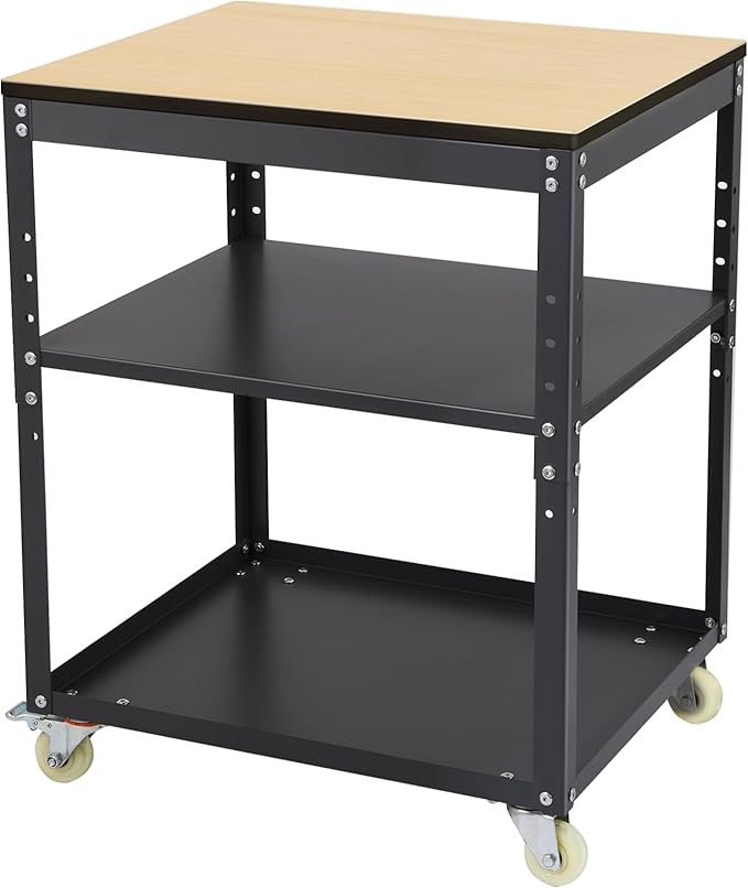 Adjustable Planer Stand with Wheels, Heavy Duty Planer Table for Miter Saw, Table Saw, and Power Tools, 500 lbs Capacity 3-Tier Steel Tool Stand with Storage Shelves for Workshop & Garage