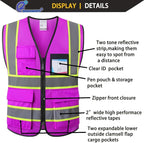 Purple Safety Vest for Men Women Reflective with 8 Pockets and Zipper Front Mesh High Visibility Vest Hi Vis Construction Work Vest,Meets ANSI/ISEA Standards(EKH1-Purple-M)