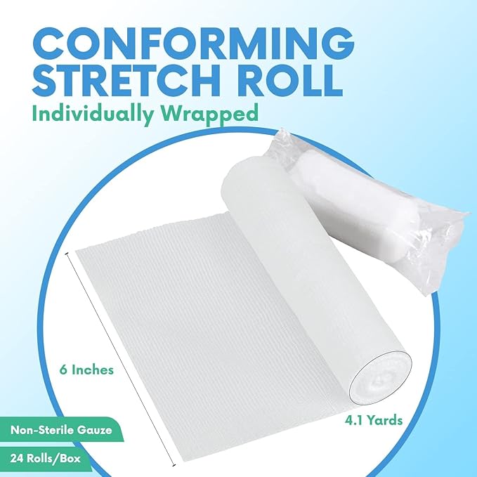 HEALQU Premium Gauze Rolls - 4" x 4 Yards - 24 Rolls, Individually Wrapped Conforming Stretch Gauze Bandage - Super Soft Woven Stretch Bandages for Primary Wound Dressing Support