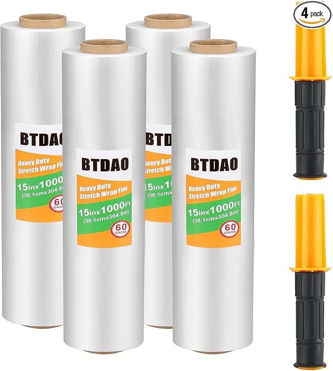 4 Rolls Stretch Wrap 15"x1000 Feet Stretch Film Shrink Wrap Packing Moving Suppliers for Shipping Moving Suppliers Packing Pallet Wrapping Surface Protection 60 Gauge (4 Rolls)