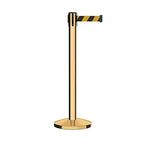 Crowd Control Warehouse CCW Series RBB-150 - Set of 2 Stanchion Retractable Belt Barriers - 16 Foot, Black & Yellow Diagonal Belt with Polished Brass Steel Post - Easy Assembly