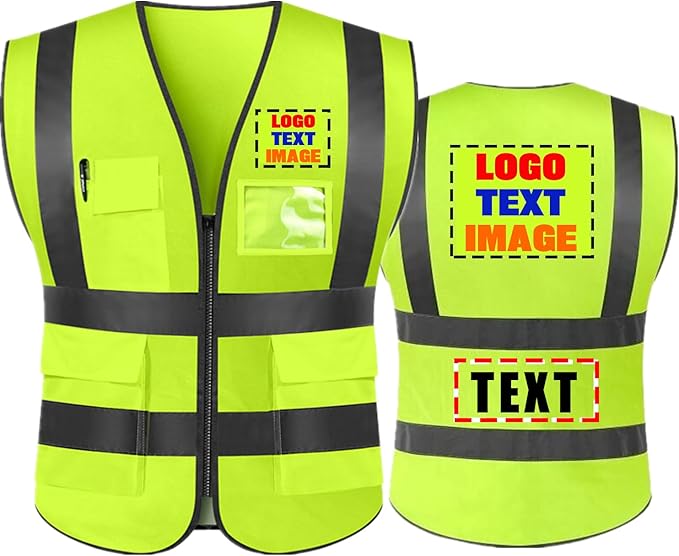 High Visibility Safety Reflective Vest with Pockets and Zipper Construction Hi Vis Work Vest(Neon Yellow M)