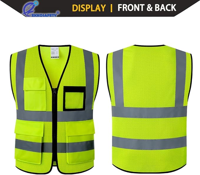 Hi Vis Reflective Safety Vest for Men Women Mesh Class 2 High Visibility Vest with Pockets,Meets ANSI/ISEA Standards(EK170-Mesh-Yellow-M)