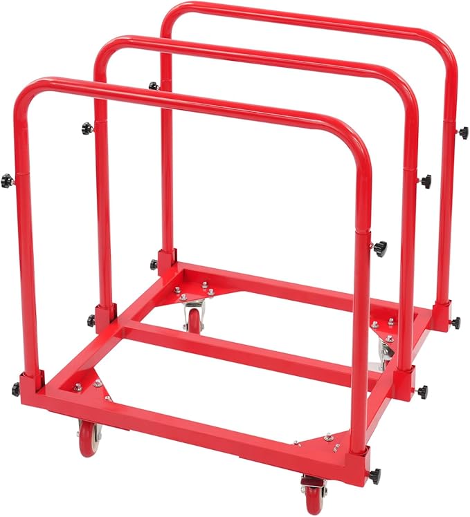 Steel Panel Truck, 1,400lbs Heavy Duty Lumber Drywall Dolly Cart with 4" Swivel Casters, Table Dolly with Crossbeam & 3 Side Handrails for Garage, Home, Warehouse, 31" L X 28" W X 35" H (Red)