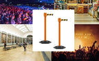 Montour Line MSR760 Set of 2 Retractable Belt Barrier Stanchion, Rubber Base, Orange Post (35 ft Green and White Diagonal Belt)