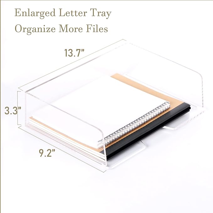 Acrylic Paper Tray Desk Organizers and Office Suplies Document Storage Enlarged Letter Tray Clear Paper Organizer (Large Horizontal)…