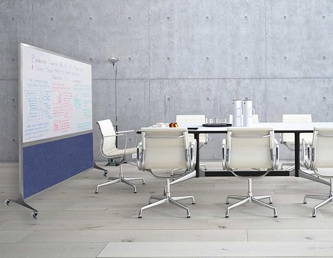 DivideWrite Mobile Whiteboard | Double Sided Dry Erase Board | Portable Office Cubicle Partition | Display for Classrooms, Conference Rooms, Meeting Areas and More | Navy Blue Fabric 4' Wide X 6' Tall