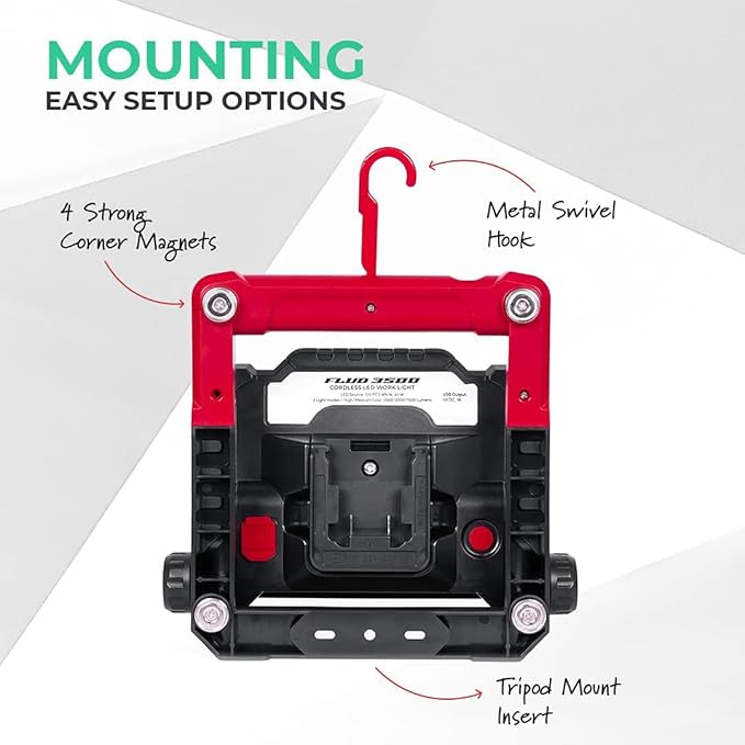Master Tailgaters FLUD LED Work Flood Light Compatible with Makita/Milwaukee/Dewalt/Bosch/Black & Decker, Porter Cable, Stanley 18v-20v Battery