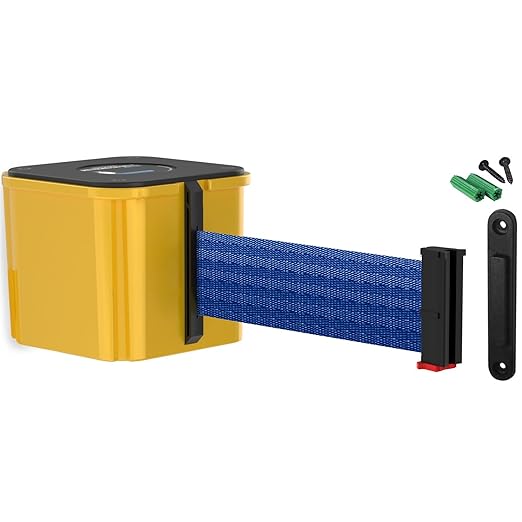 WM412 Retractable Belt Wall Mounted Yellow Crowd Control Barrier and Receiving End, 20' Blue Belt