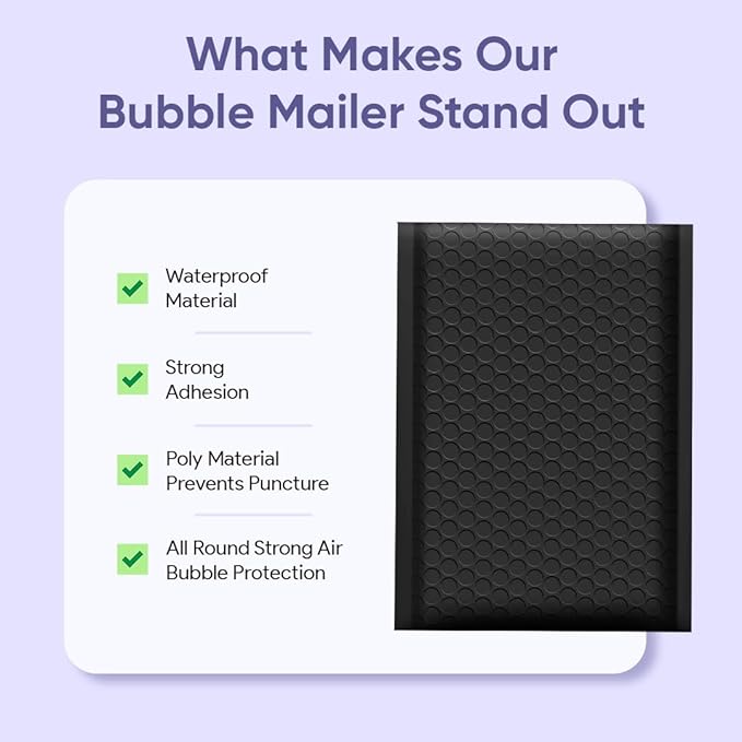 Black Small Poly Bubble Mailers 6x10 inch #0 | Self Seal Padded Envelopes | Cushioned Bubble Mailer | Usable Size 6x9 | WaterProof | Lightweight mailing Shipping Bags | 250 Pack Bulk