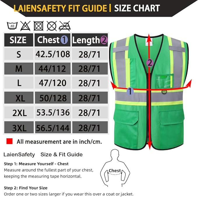 Hi Vis Reflective Safety Vest for Men Women with Multiple Pockets High Visibility Mesh Construction Work Vest,Meets ANSI/ISEA Standards(EK1-178-Green-M)