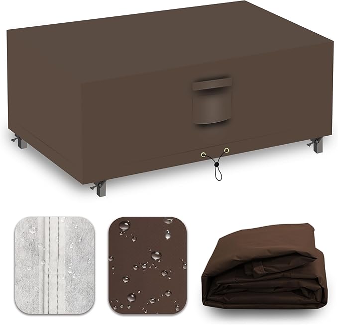 Heavy Duty Patio Furniture Covers Waterproof, 600D Outdoor Furniture Cover Waterproof for Sectional Sofa Couch, Outdoor Dining Table and Chair Set Covers 52''L x 22''W x 35''H, Brown