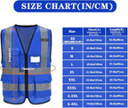 A-SAFETY XSmall Blue Safety Vest Reflective Work Vest,Hi Vis vest 7 Pockets, X-Small