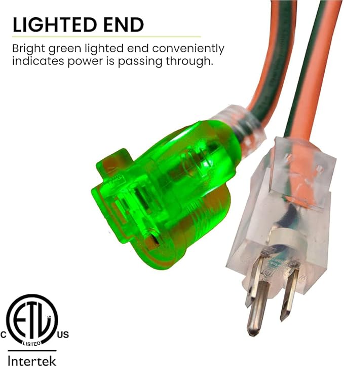 Go Green Power Inc. 14/3 50ft Outdoor Lighted Extension Cord - Heavy Duty, Contractor Grade, Moisture Resistant, Visible Power Indicator for Safety - Ideal for Tools & Equipment - GG-13850