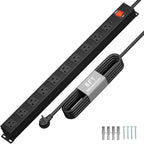KF 10 Outlet Heavy Duty Power Strip, 2100J Surge Protector with 6FT Extension Cord, 15A/1875W Wall Mount Power Strip Design,Safety Switch,Overload Protection for Home Office Workshop - Black