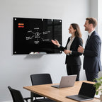 MaxGear Glass White Boards 36x24 Inches, Wall Mounted Magnetic Glass Dry Erase Board Black, Large Frameless Whiteboard with 1 Eraser,3 Markers and 6 Magnets for Office, School, Home