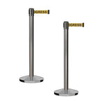 CCW Series RBB-100 - Set of 2 Stanchion Retractable Belt Barriers (7.5 Foot Belt, Yellow with"Cleaning in Progress" Black Letters Belt with Satin Stainless Steel Post)