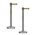 CCW Series RBB-100 - Set of 2 Stanchion Retractable Belt Barriers (11 Foot Belt, Yellow with"Cleaning in Progress" Black Letters Belt with Satin Stainless Steel Post)