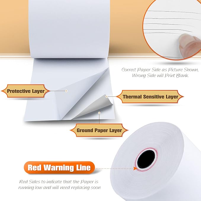 (10 Rolls) 3 1/8" x 119' Thermal Paper, POS Receipt Paper for Retail Business Cash Register, Fits Most Credit Card Terminal