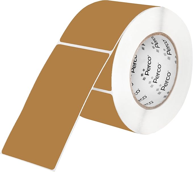 Perco Kraft Brown 3x5 Inch Perforated Sticker Labels — 500 Stickers/Roll — Natural, Cardboard-Like Surface with Permanent Adhesive for Product Labeling, Packaging, Crafting, DIY Projects — Made in USA