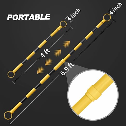 RoadHero 4 Pack 4 FT to 6.9 FT Retractable Cone Bar, Expandable Traffic Cone Bars for Parking Lots, Extendable Barricade for Road Construction, Black and Yellow, Cone Not Included