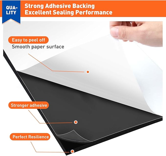 MAGZO Adhesive Foam Padding 1/8 Inch Thick x 12 Inch W x 59 Inch L, Black Thin Neoprene Sheets, Closed Cell Foam Sheet Roll