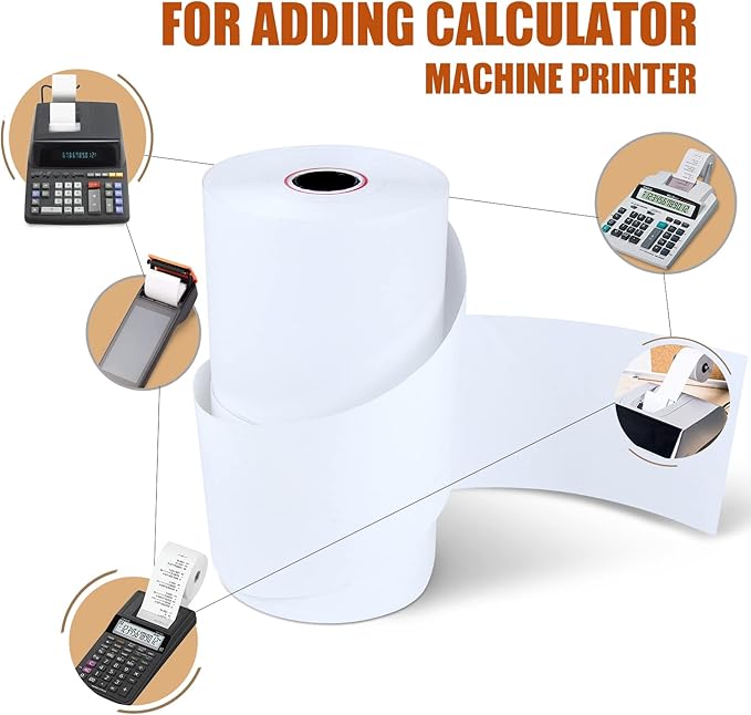 (48 Rolls) 2 1/4" x 150' Thermal Paper, Adding Machine/Calculator POS Receipt paper for Cash Registers