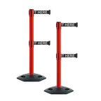 Montour Line MSR630D Set of 2 Retractable Belt Barrier Stanchion, Heavy-Duty Rubber Base, Red Post (9 ft Black with"Please Wait HERE" White Letters Dual Belt)