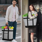 Insulated Reusable Tote Bag for Grocery Shopping for Women/Men, Pizza/Food Delivery Bag to Keep Food Cold/Hot for Professional Catering, Cooler bags for Travel/Beach/Picnic, Grey, 4-Pack