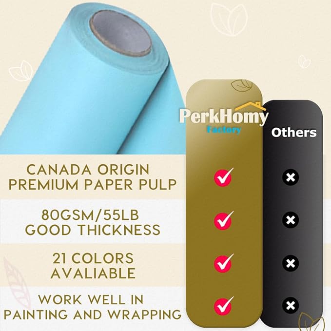 PerkHomy 24" x 1,440" (120') Light Blue Kraft Paper Roll for Craft Bulletin Board Paper Art Table Covering Crafting Gift Wrapping Bouquet Packing Parcel 80GSM 55LB (Light Blue, 24" x 120')