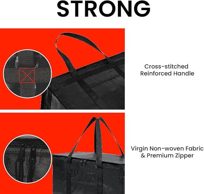 Durable PRO Insulated Cooler Bag and Food Warmer (XXL, 2 Pack) for Delivery & Grocery Shopping with Zippered Top, Black Commercial Grade