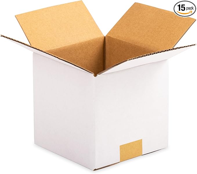 6x6x6 inch White Shipping Boxes, Corrugated Cardboard Small Boxes with Fragile Stickers for Business Mailing, Packing, Moving, Storage, 15 Pack