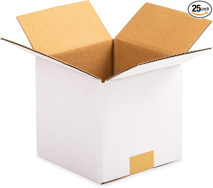 5x5x5 inch White Shipping Boxes, Corrugated Cardboard Small Boxes with Fragile Stickers for Business Mailing, Packing, Moving, Storage, 25 Pack