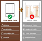 6 Panels Full Metal Freestanding Dog Gates with Door, 120” W x 32” H Folding Pet Gate Fence with Support Feet for Indoor,Stairs, Hallways and Doorways(Black)