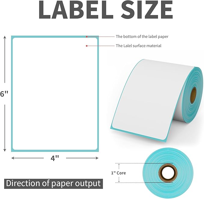 9527 Product 4" x 6" Direct Thermal Shipping Labels for Zebra 2844 ZP-450 ZP-500 ZP-505 Thermal Printers,Blank Direct Thermal Labels 6 Rolls 2700 Labels, 450 Labels/Roll 1" Core