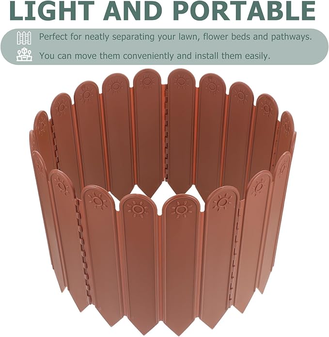 Plastic Garden Lawn Fence Panel Deep Brown Decorative Temporary Outdoor Border for Flower Beds Vegetable Gardens Courtyards Reusable Landscape Edging for Home and Balcony
