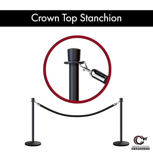 Montour Line Cline Post and Rope Stanchion Set - Black with Sloped Base and Crown Top - Includes (2) Posts