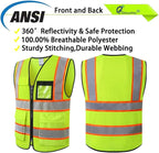 Reflective Mesh Safety Vest for Men Women with 8 Pockets and Zipper Front High Visibility Mesh Vest Hi Vis Construction Work Vest,Meets ANSI/ISEA Standards(EKH1-Yellow-2XL)