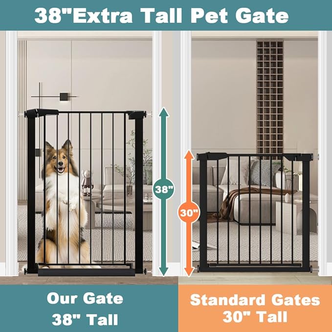 Fairy Baby 38" Extra Tall Baby Gate for Stairs Doorways, 48.9"-54.3" Adjustable Width Pet Dog Gate, Metal Pressure Mounted Auto Close Safety Child Gate for Kids Pets No Drilling, Black