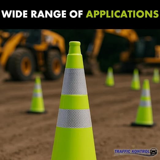 3 Pack 28" Inch Lime Traffic Safety Cones with Dual Reflective Collars - High Visibility Industrial Pylons Traffic Cones for Road, Parking Lots, Driving, Construction