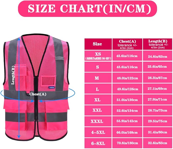 A-SAFETY High Visibility Mesh Safety Reflective Vest with Pockets and Zipper,Hi Viz Work Vest for Men Women (Pink Mesh 4XL-5XL)