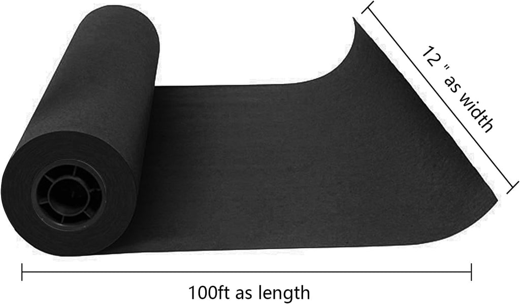 Kraft Paper Roll 12" x 98ft, Black Craft Paper 80GMS for Gift Package/Bouquet Flower Wrapping/Kids Arts Drawing/Bulletin Board/DIY/Box Moving Filler/Shipping Supplies/Table Cover, Unwaxed & Uncoated