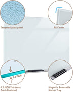 Mifuro Magnetic Glass Whiteboard，36"x24" Wall Mounted Frameless Dry Erase Board for Office, Home & School White