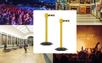 Montour Line MSR760 Set of 2 Retractable Belt Barrier Stanchion, Rubber Base, Yellow Post (35 ft Yellow Belt)