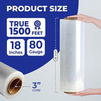 Rosmonde 18" Plastic Wrap for Moving, 20 Pack, 18" x 1500 ft Shrink Wrap, 80 Guage Thick, 9.4 lbs/Roll, Premium Shrink Wrap Roll, Hand Bulk Stretch Wrap, Heavy Duty Stretch Film for Moving & Pallets