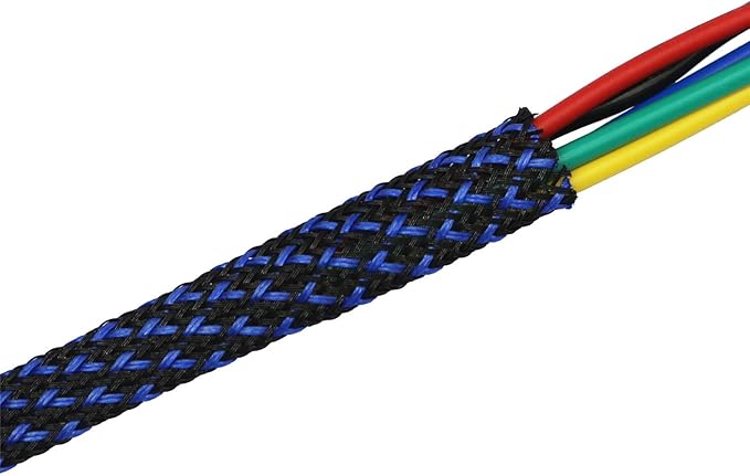 30ft PET Expandable Sleeving Wire Cable Sleeve (1/6", Blue&Black)